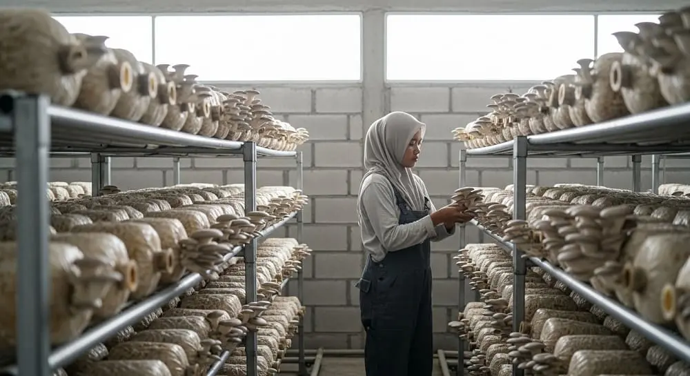 kumbung jamur tiram pakai bata ringan