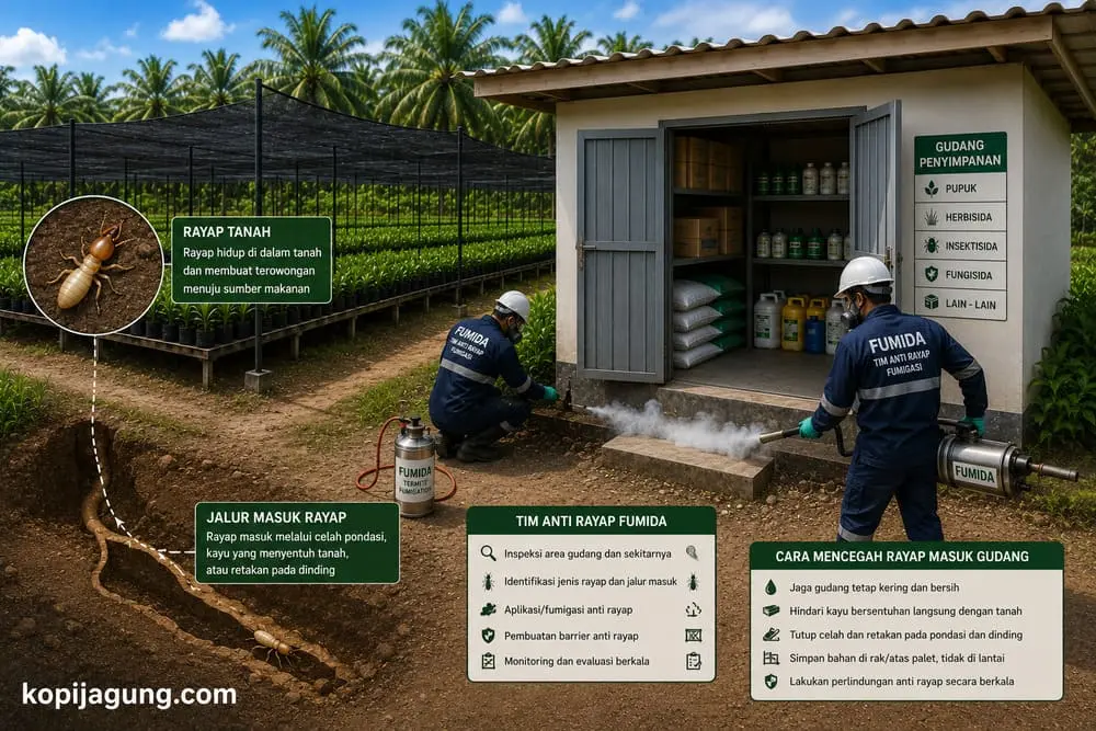 cara mencegah rayap pada gudang penyimpanan di kebun pembibitan kelapa sawit